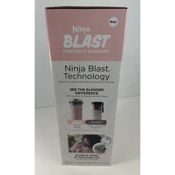 NEW Ninja Blast Portable Personal Blender Detachable Cable USB Type-C 16 oz Pink - Picture 4 of 8